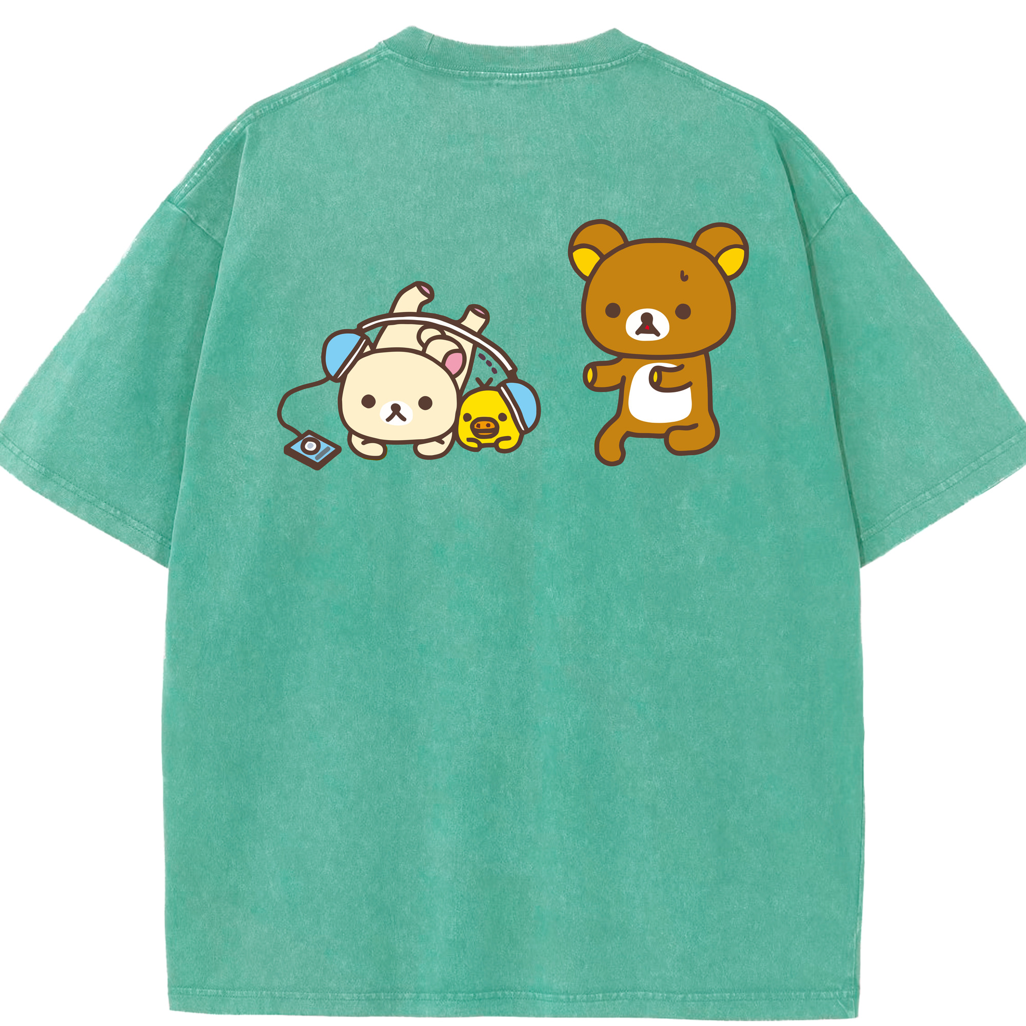 （画像用） リラックマ リラックマ キイロイトリ Rilakkuma Korilakkuma Kiiroitori 綿100% ヴィンテージ風 半袖Tシャツ（背面プリント）